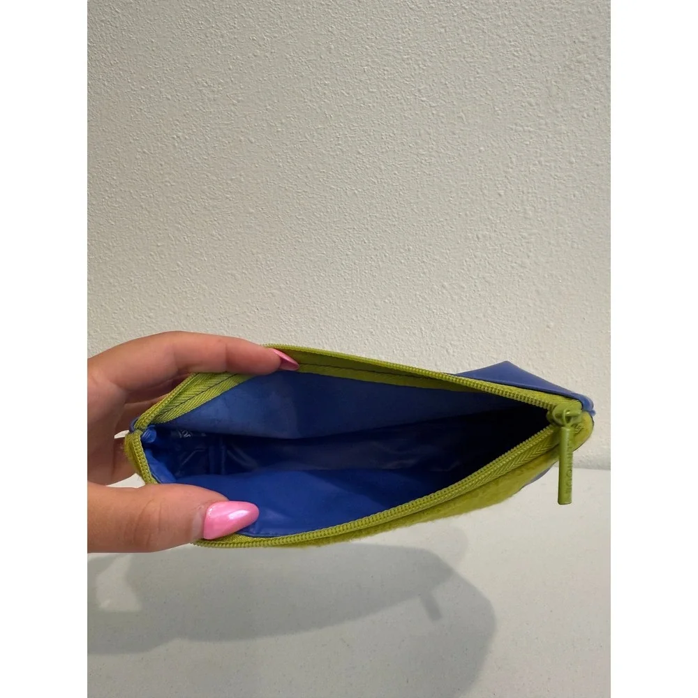 Clinique Makeup Bag Lime Green Felt Cobalt Blue Zip Pouch Cosmetic Case